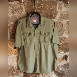 Wrangler Flex For Comfort XL Short Sleeve Button Up Collared T-Shirt Green
